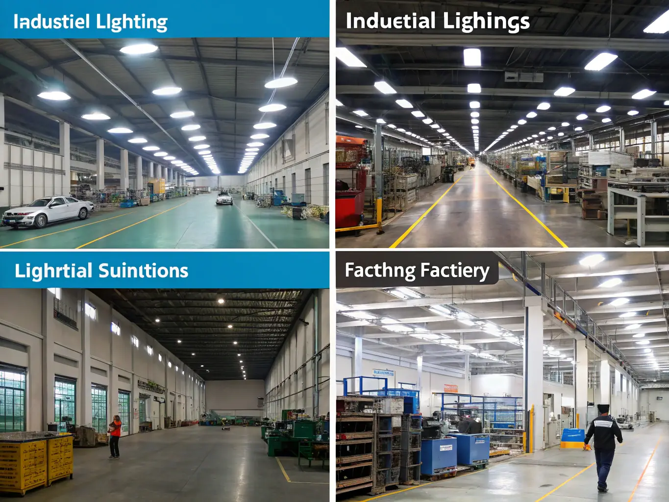 A brightly lit warehouse interior filled with stacks of LED lighting products ready for export, showcasing various types of LED lights including panels, bulbs, and strip lights.